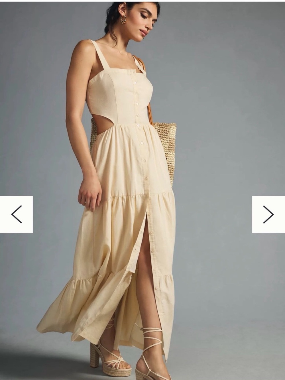PAIGE Cream Button-Front Cutout Maxi Dress
